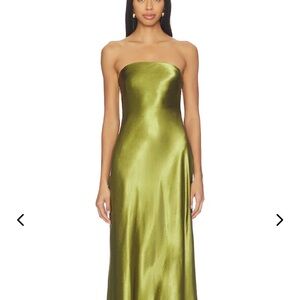 Lovers + Friends Strapless Satin Dress in Olive
